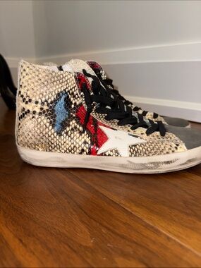 Golden Goose-High Top Snake Print Sneakers with Star Accent